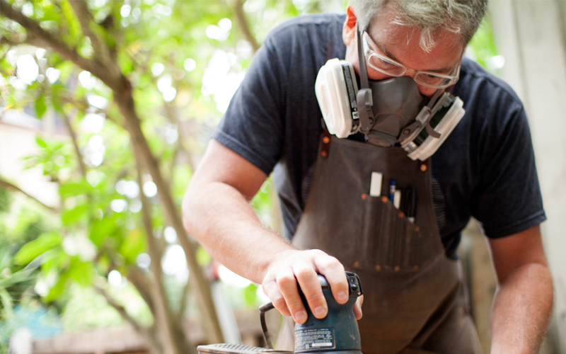 Sean Millis working in his workshop